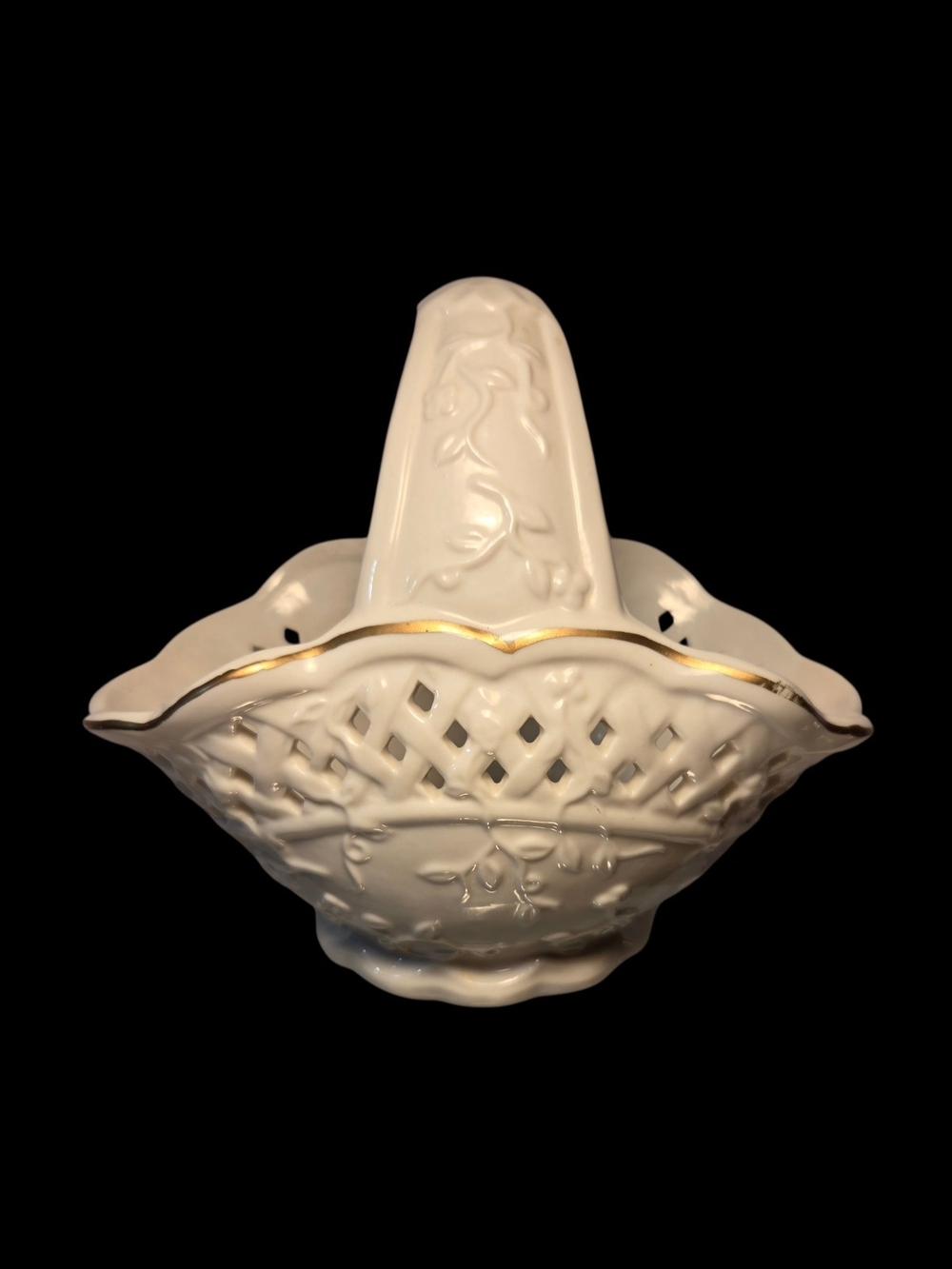 Porcelain Flower Basket with Hand-Applied Roses - Cream - Picture 2 of 7